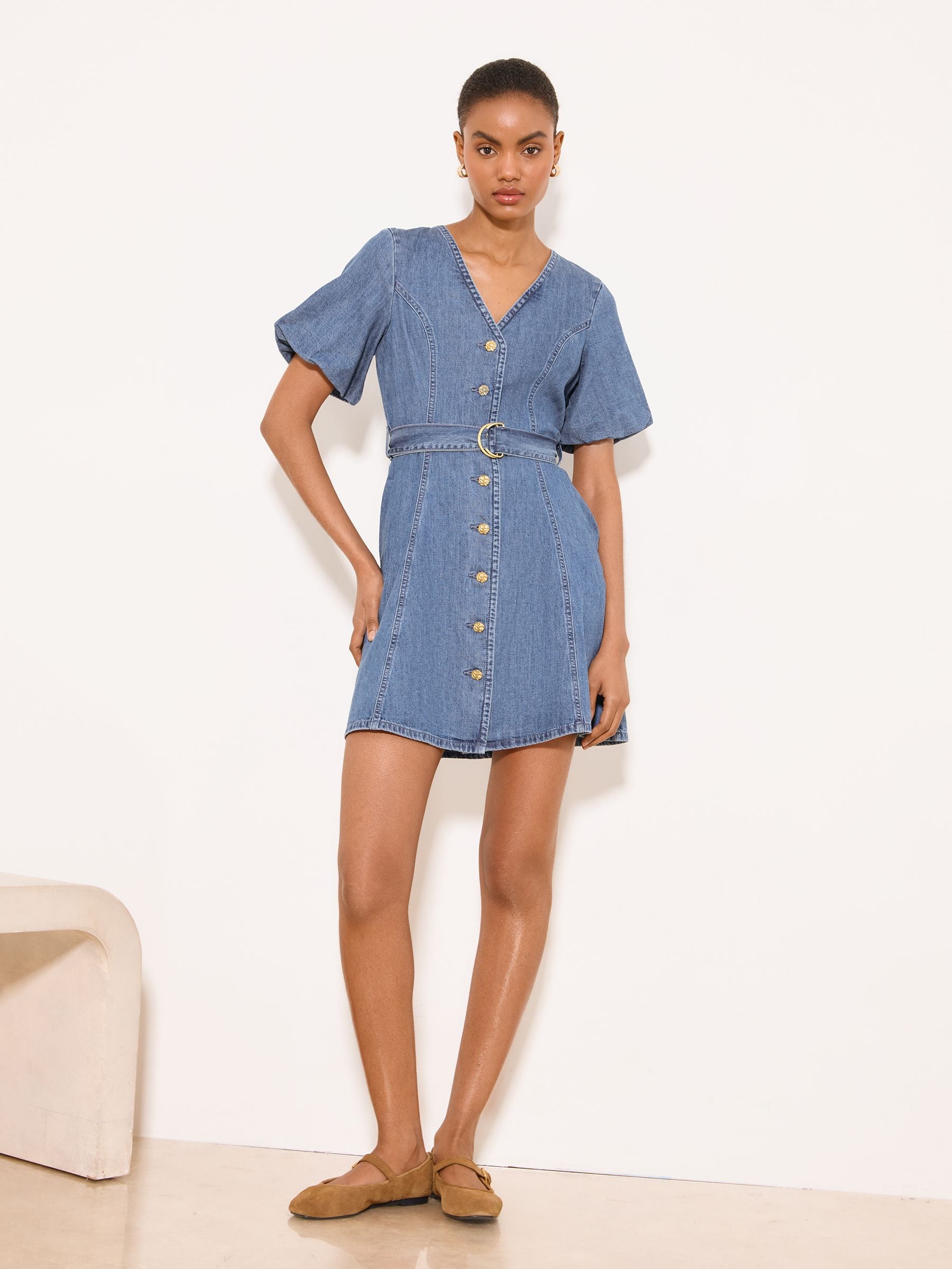 lipsy denim shirt dress Lipsy Whipstitch Detail Denim Shift Mini Dress in Blue