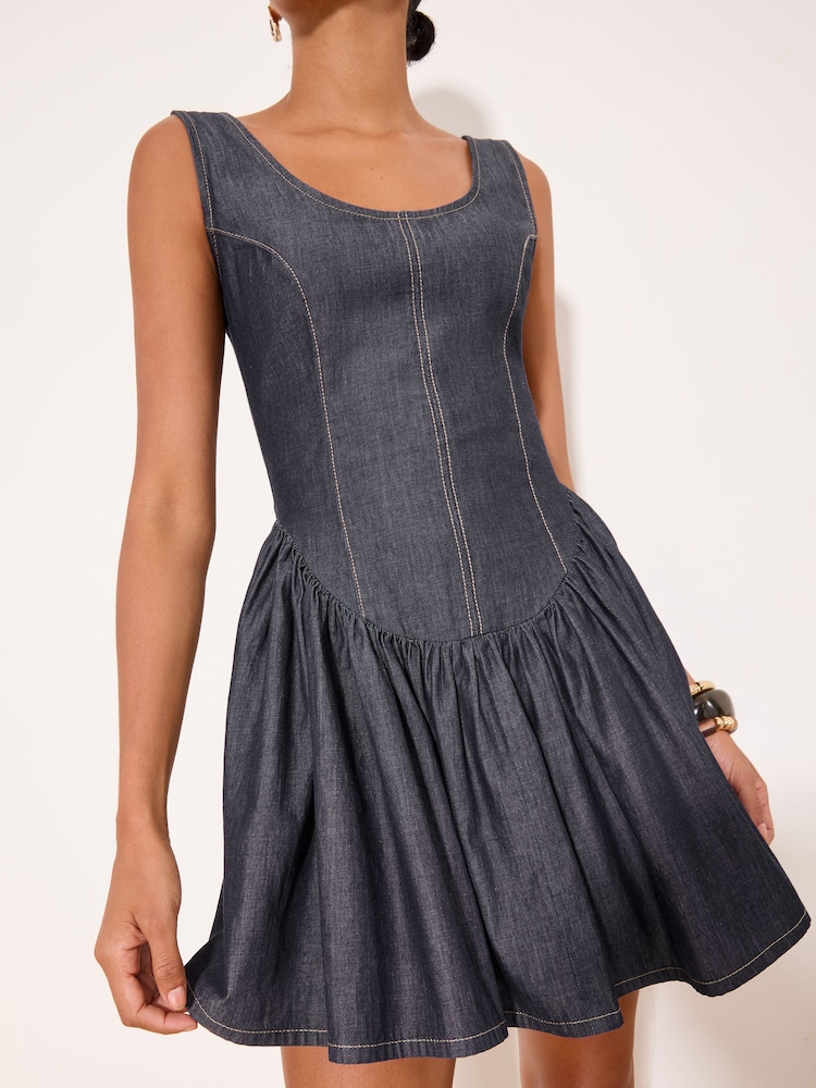 Lipsy Rinse Blue Wash Strappy Drop Waist Mini Dress - Image 2 of 5