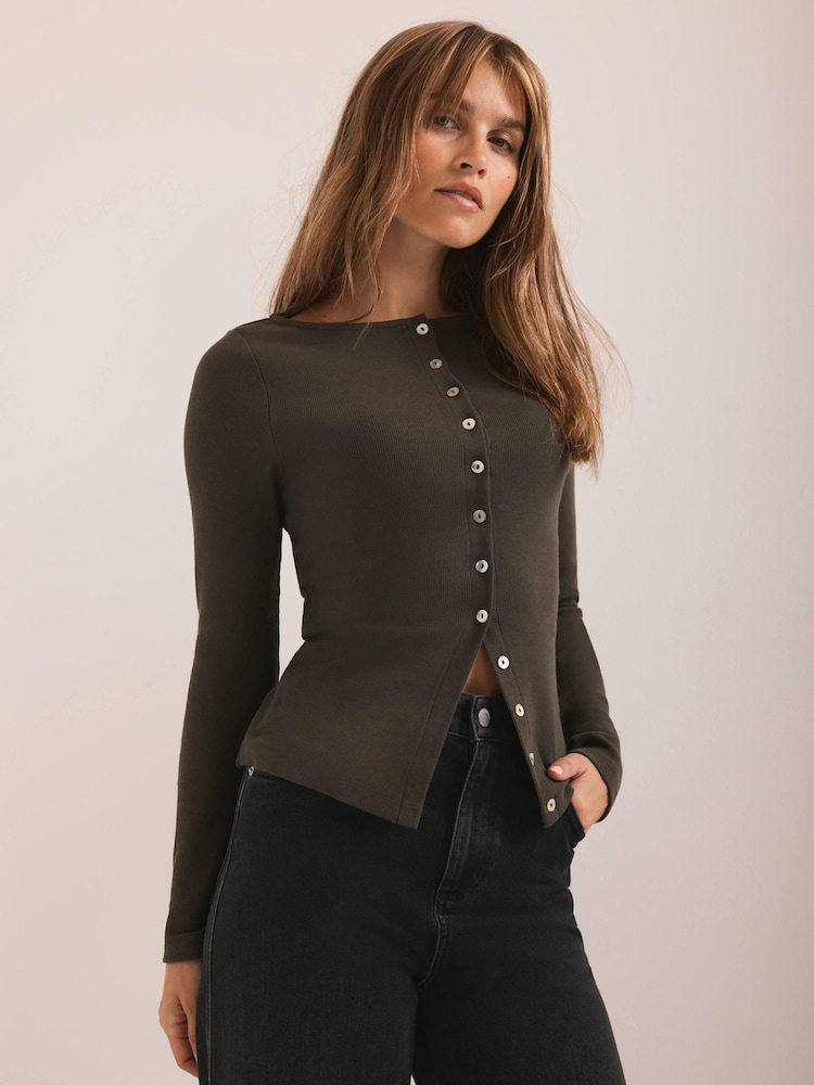 Mint Velvet Green Cotton Blend Long Sleeve Cardigan - Image 2 of 7 Mint Velvet Green Cotton Blend Long Sleeve Cardigan - Image 2 of 7