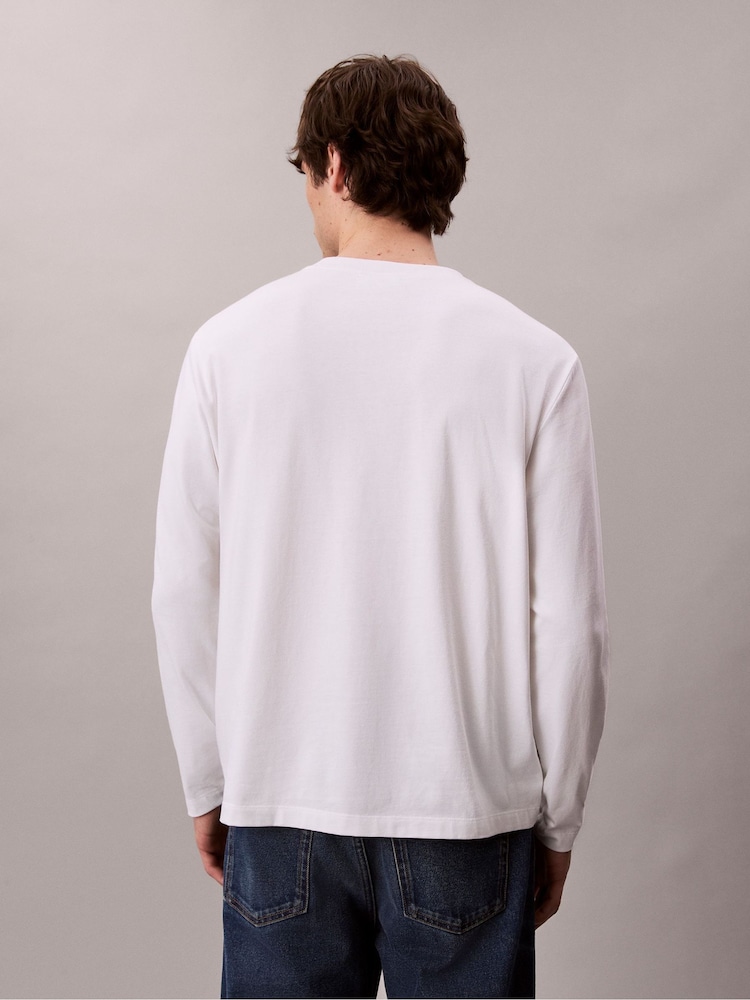 Calvin Klein White Long Sleeve Relaxed Logo Crew Neck T-Shirt - Image 2 of 6