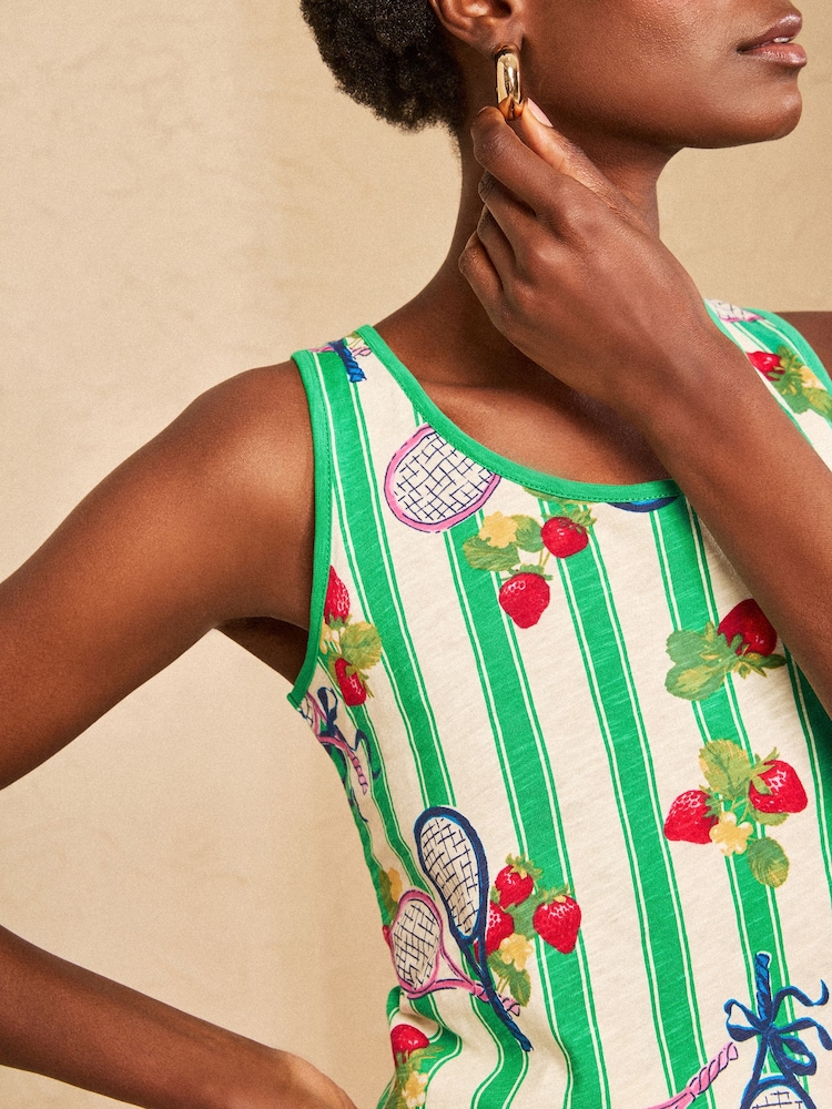 Love & Roses Green Stripe Tennis Print Scoop Neck Jersey Vest - Image 2 of 4
