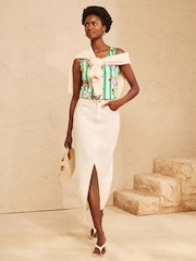 Love & Roses Green Stripe Tennis Print Scoop Neck Jersey Vest - Image 3 of 4