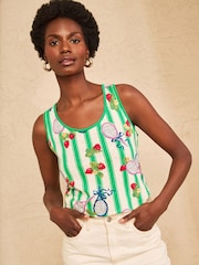 Love & Roses Green Stripe Tennis Print Scoop Neck Jersey Vest - Image 4 of 4