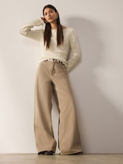 Neutral Belted Wide Leg Jeans - Image 2 of 7