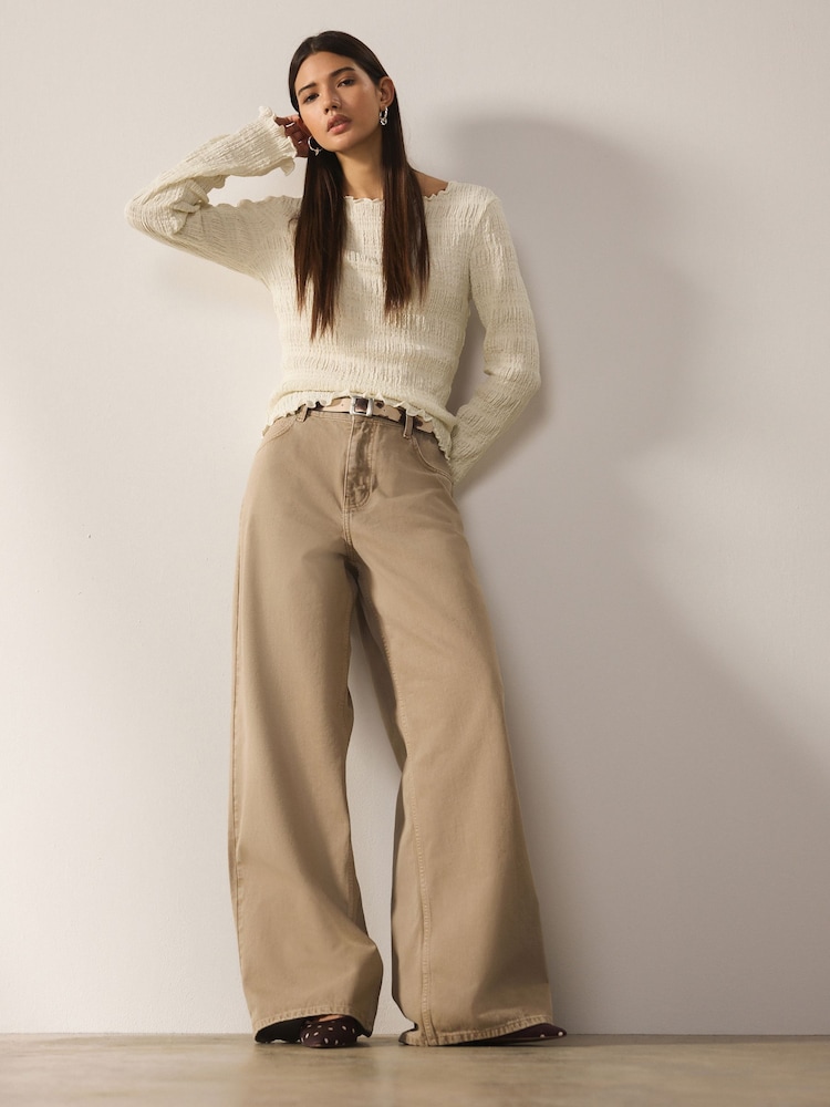 Neutral Belted Wide Leg Jeans - Image 2 of 7