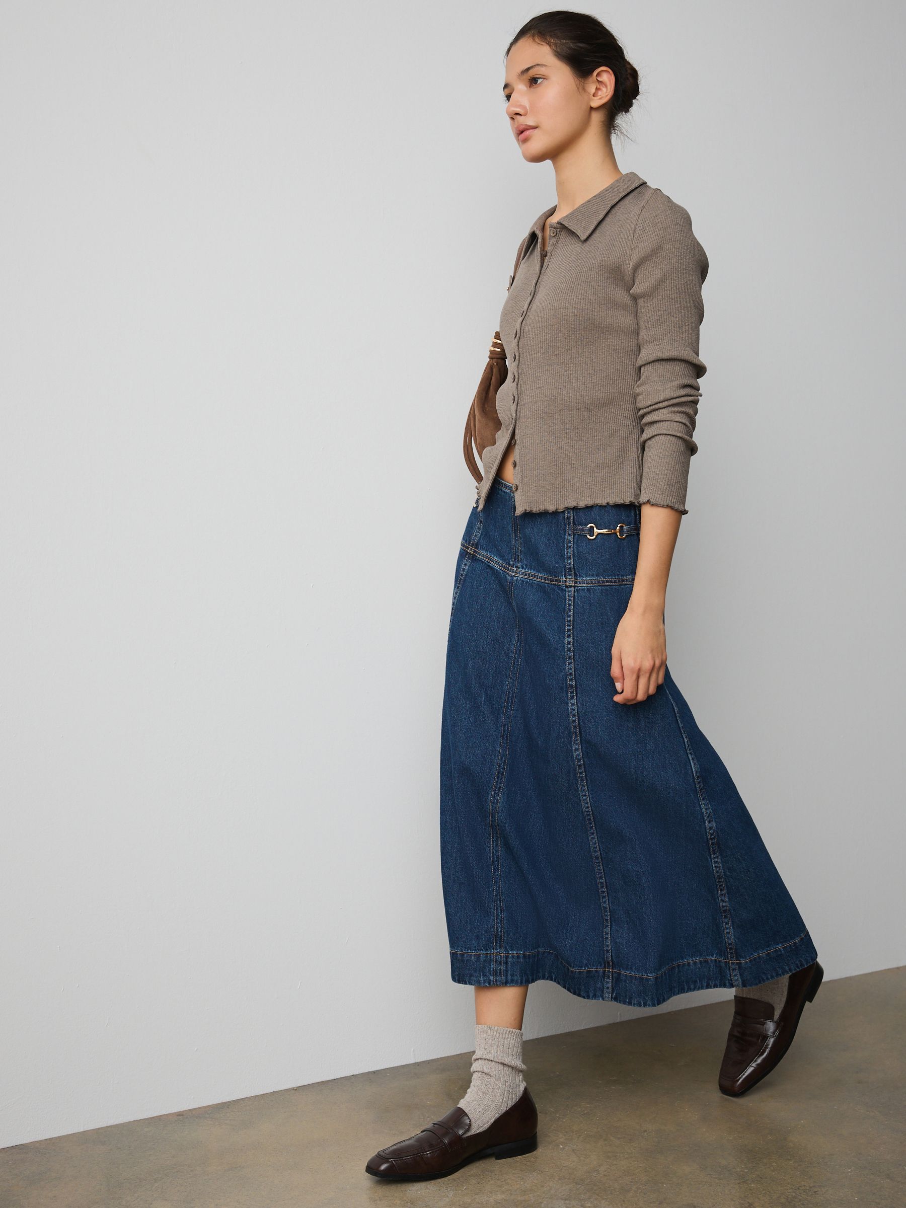 Buy Dark Blue Horsebit Detail Seamed Midi Skirt from Next USA