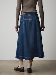 Denim albastru nuanţă închisă - Horsebit Detail Seamed Midi Skirt - Imaginea 3 din 9