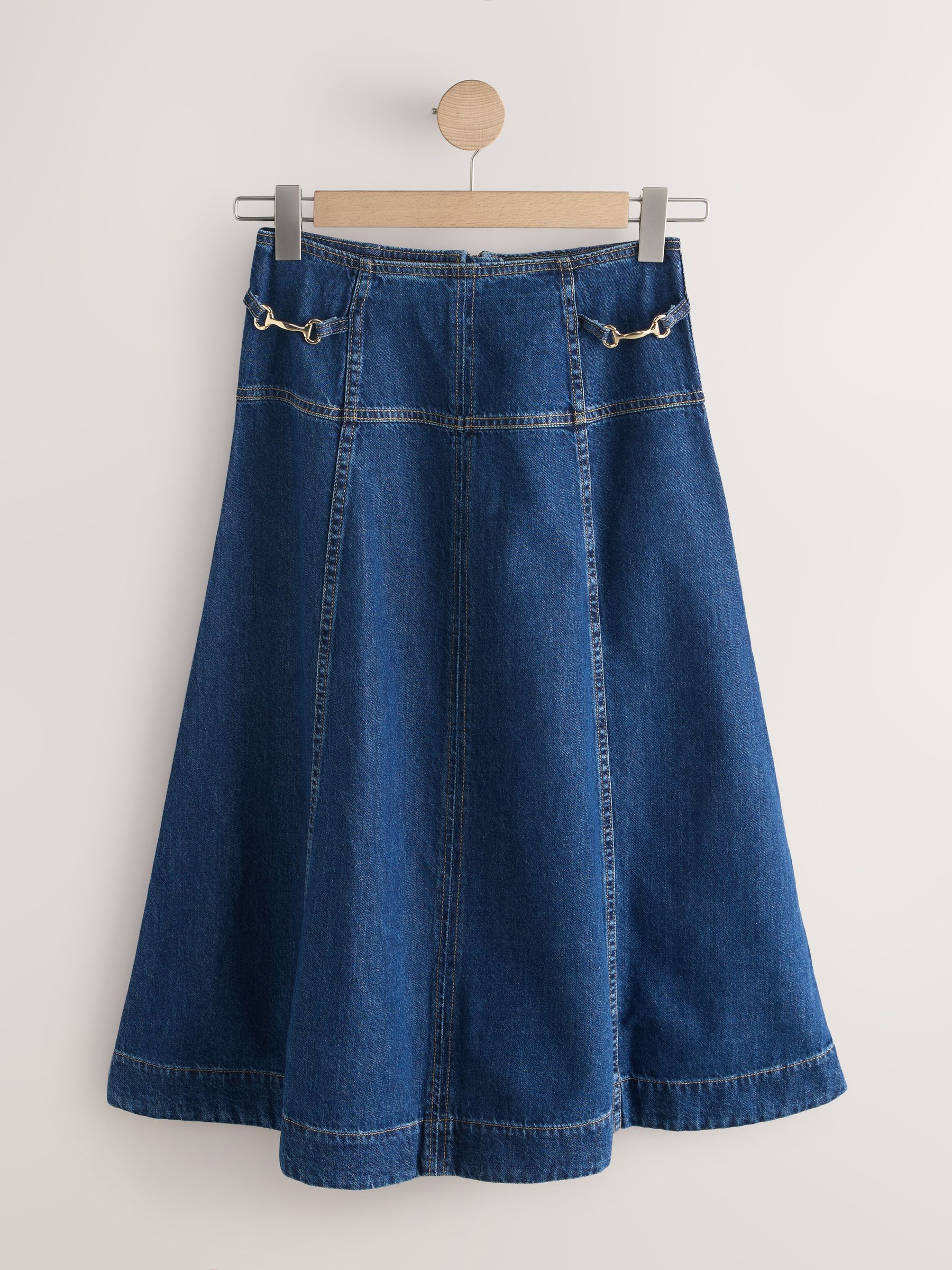 Buy Dark Blue Horsebit Detail Seamed Midi Skirt from Next USA