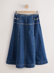 Denim albastru nuanţă închisă - Horsebit Detail Seamed Midi Skirt - Imaginea 7 din 9