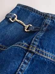 Denim albastru nuanţă închisă - Horsebit Detail Seamed Midi Skirt - Imaginea 8 din 9