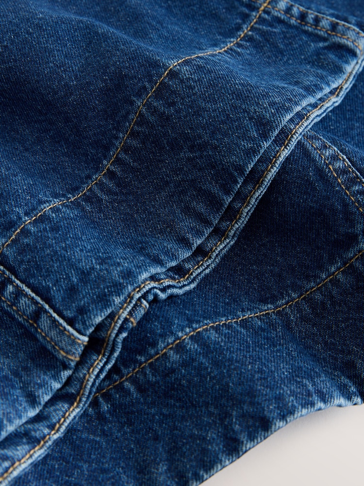 Denim albastru nuanţă închisă - Horsebit Detail Seamed Midi Skirt - Imaginea 9 din 9