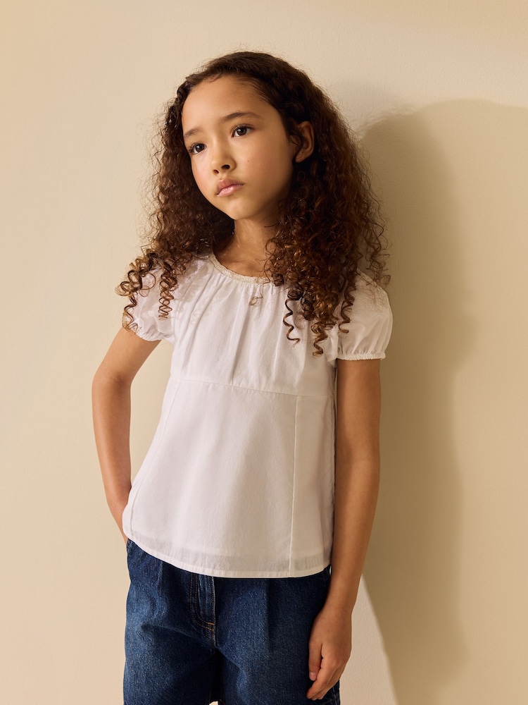 White Short Sleeve Blouse (3-16yrs) - Image 1 of 8