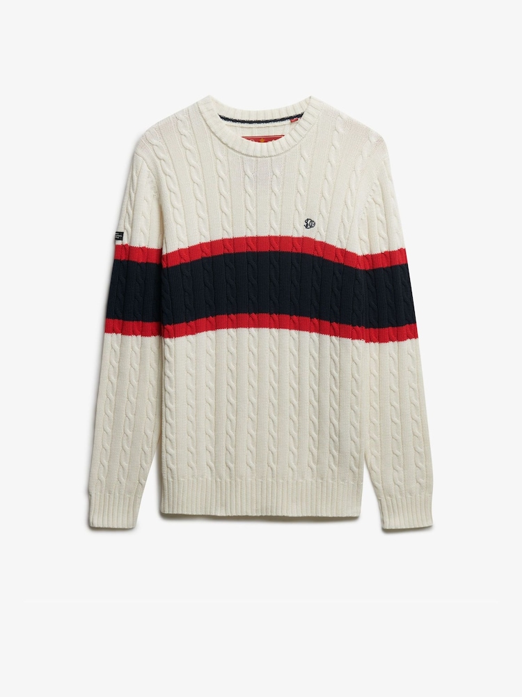 Superdry Cream Cotton Stripe Cable Jumper - Image 6 of 6 Superdry Cream Cotton Stripe Cable Jumper - Image 6 of 6