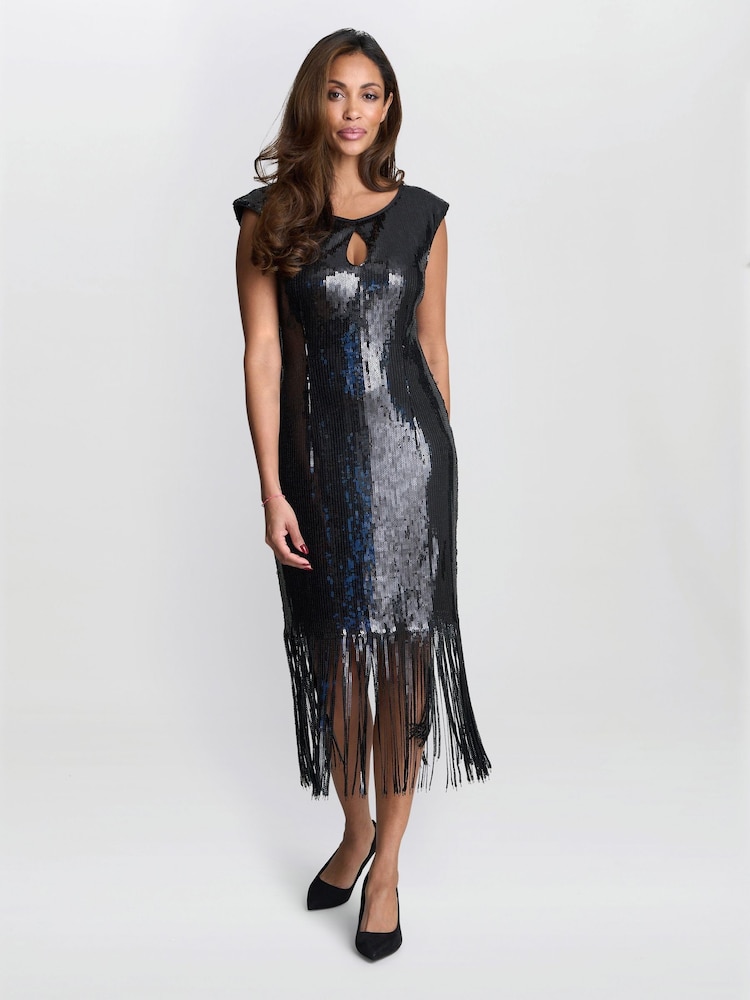 Gina Bacconi Breanna Sequin Cocktail Black Dress - Image 1 of 6 Gina Bacconi Breanna Sequin Cocktail Black Dress - Image 1 of 6
