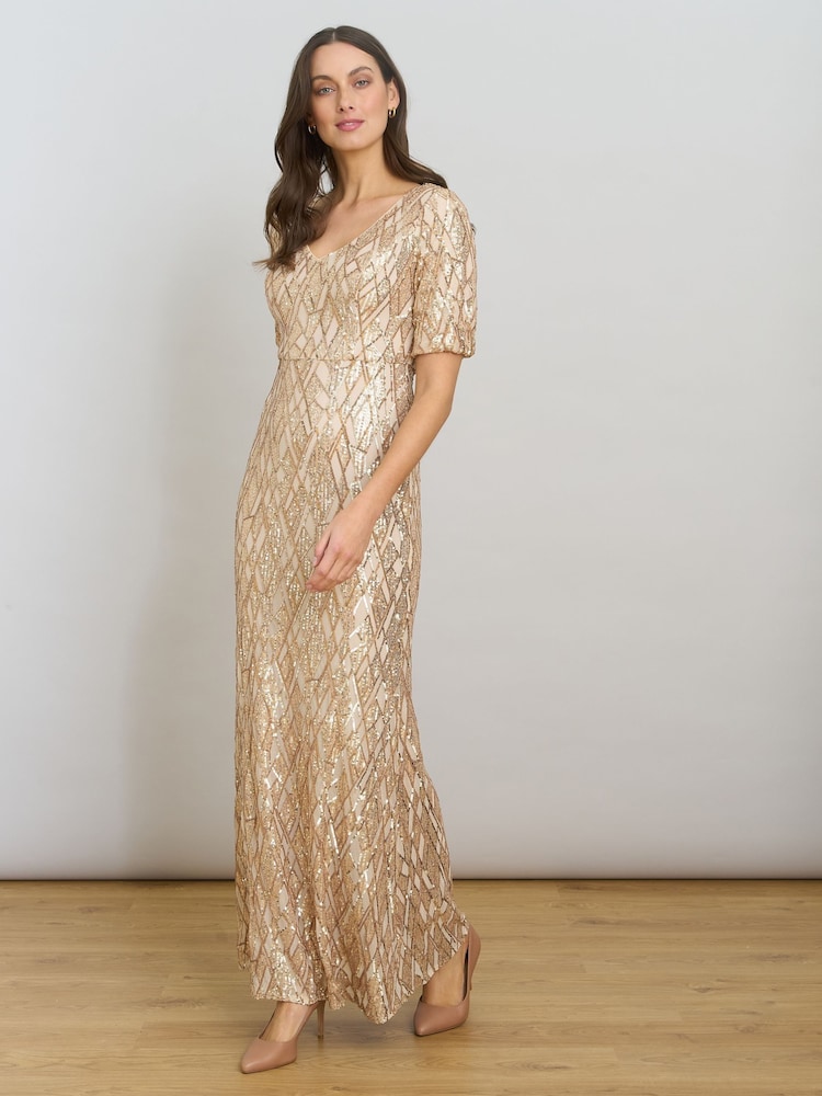 Buy Gina Bacconi Gold Pat Sequin Maxi Dress from the Next UK online shop