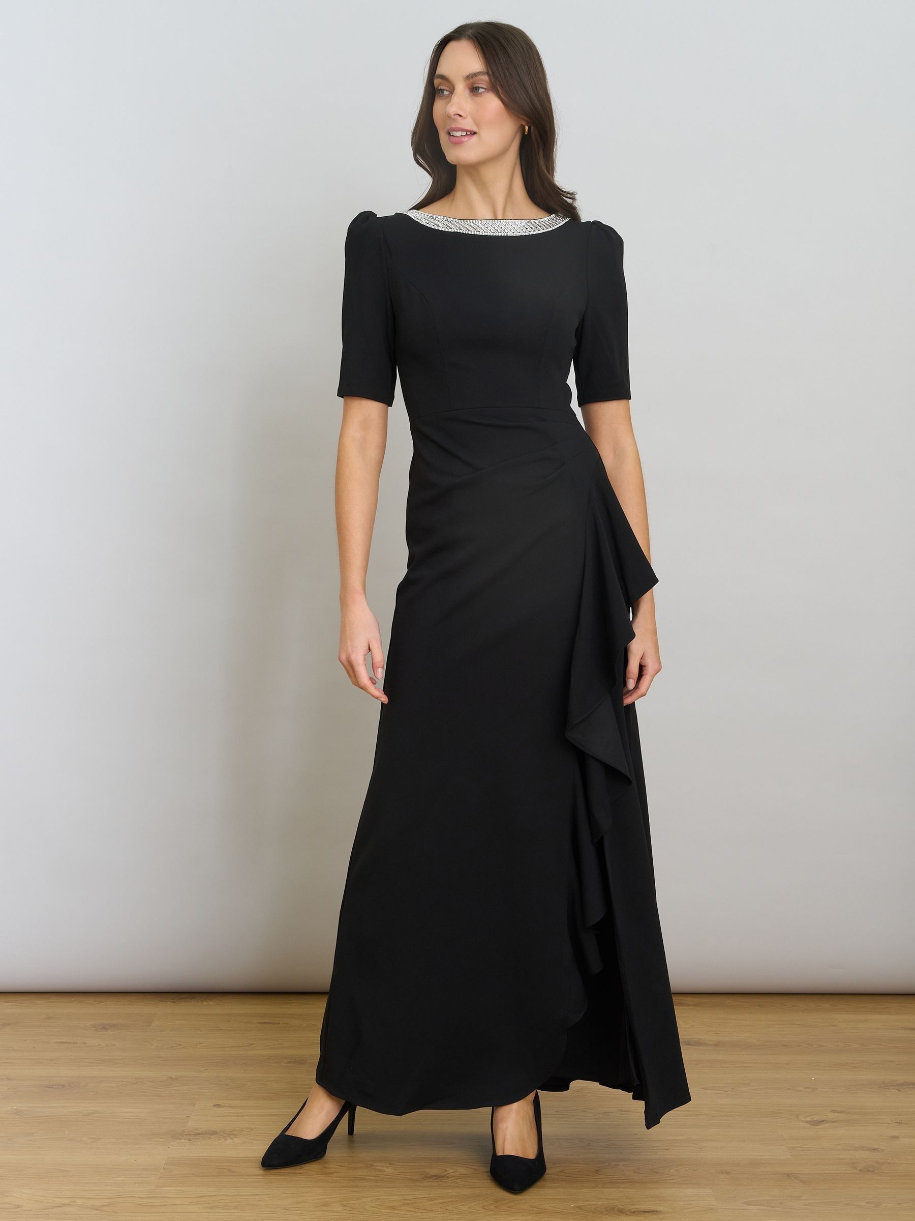 Gina Bacconi Maxi-jurk met ruches detail en plooirok, Blush, L