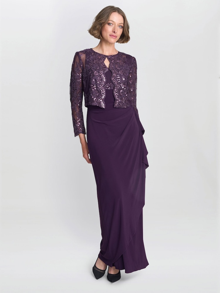 Gina Bacconi Purple Susanne Maxi Dress With Lace Jacket - Image 1 of 7 Gina Bacconi Purple Susanne Maxi Dress With Lace Jacket - Image 1 of 7