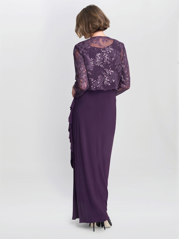 Gina Bacconi Purple Susanne Maxi Dress With Lace Jacket - Image 2 of 7 Gina Bacconi Purple Susanne Maxi Dress With Lace Jacket - Image 2 of 7