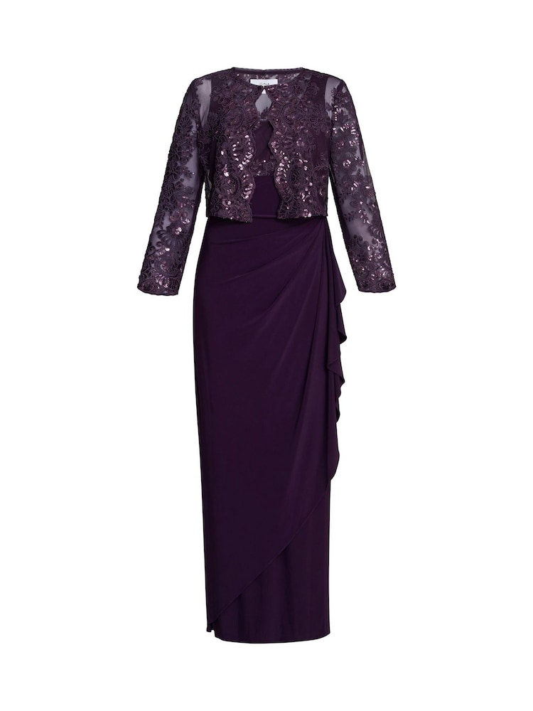 Gina Bacconi Purple Susanne Maxi Dress With Lace Jacket - Image 7 of 7 Gina Bacconi Purple Susanne Maxi Dress With Lace Jacket - Image 7 of 7