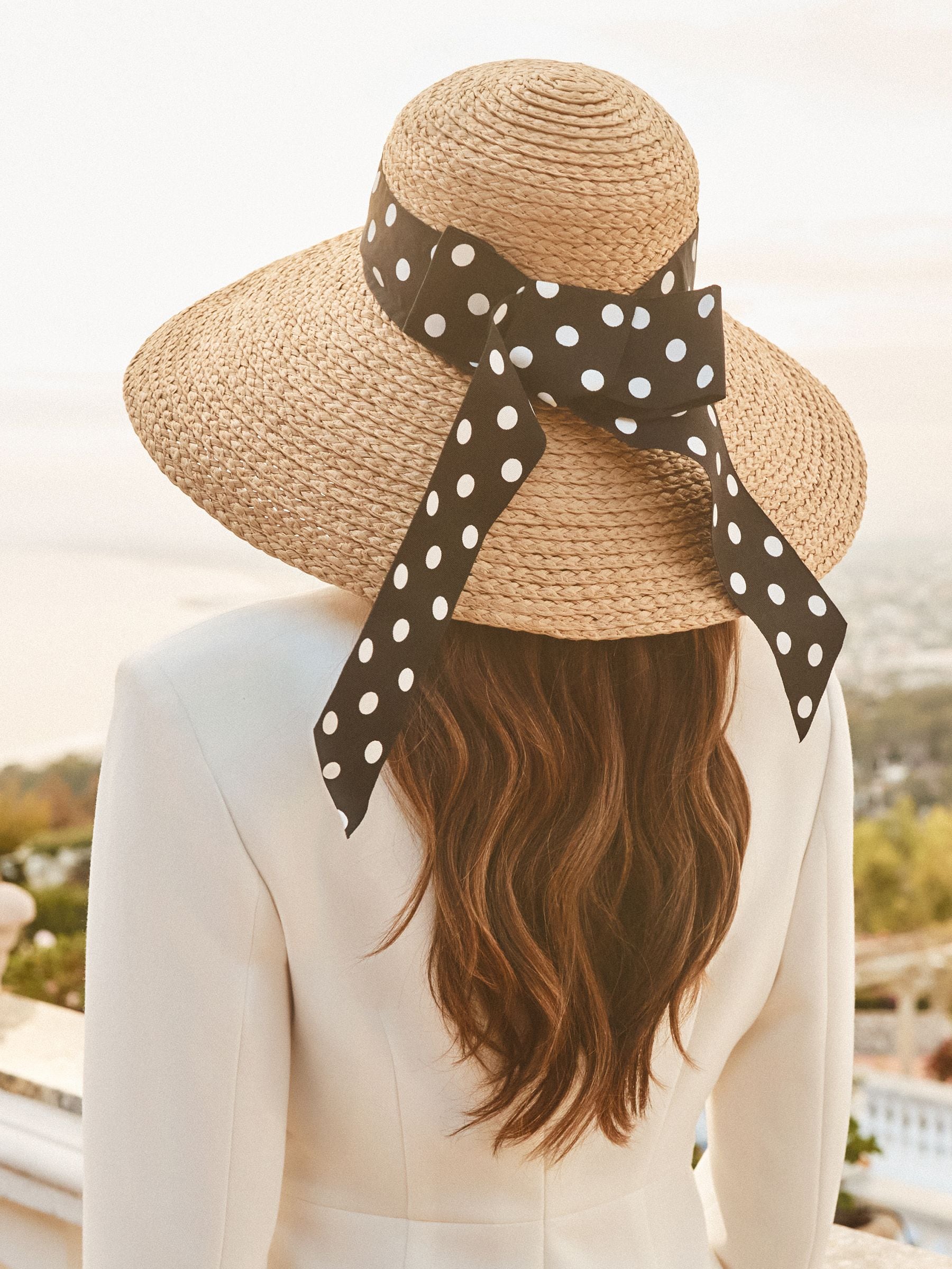 Buy Lipsy Natural Polka Dot Straw Look Dome Bow Hat from Next Ireland
