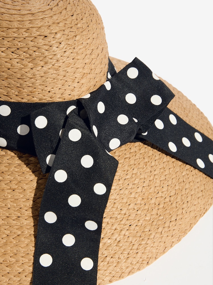 Natur-Polkadot - Lipsy Hut mit Schleife und Kuppel - Bild 3 von 3