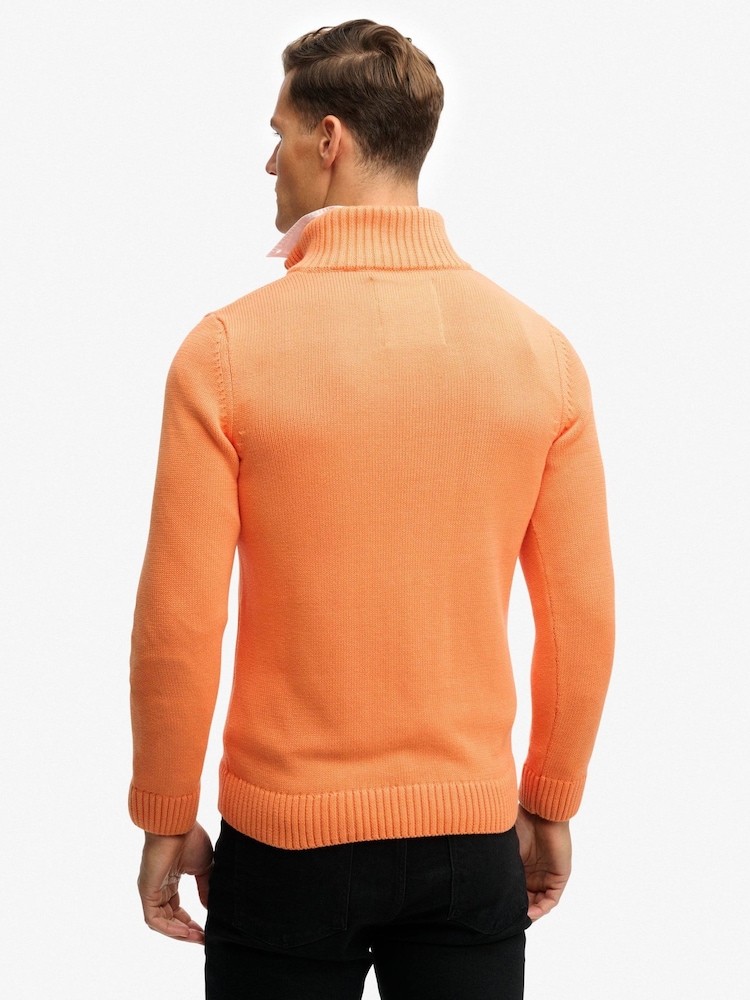 Superdry Orange Cotton Half Zip Knit Jumper - Image 2 of 5 Superdry Orange Cotton Half Zip Knit Jumper - Image 2 of 5
