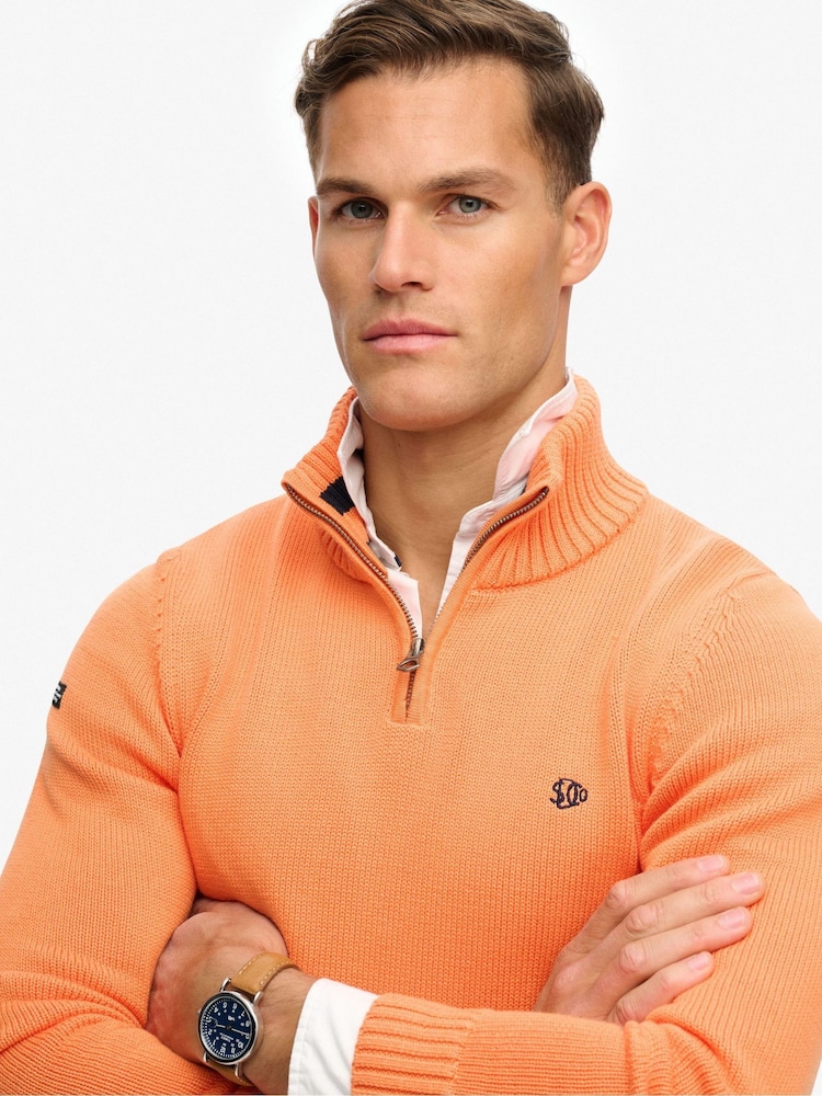 Superdry Orange Cotton Half Zip Knit Jumper - Image 5 of 5 Superdry Orange Cotton Half Zip Knit Jumper - Image 5 of 5
