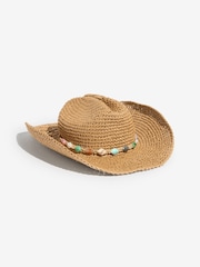 Lipsy Natural Raffia Trim Western Hat - Image 2 of 4