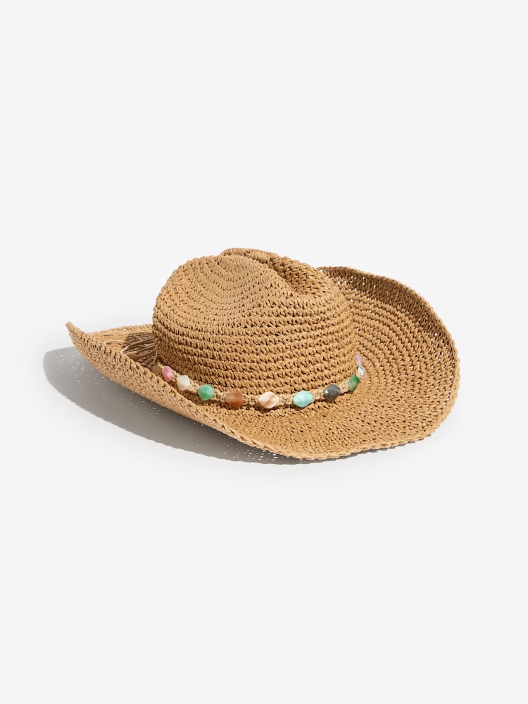 Lipsy Natural Raffia Trim Western Hat - Image 2 of 4