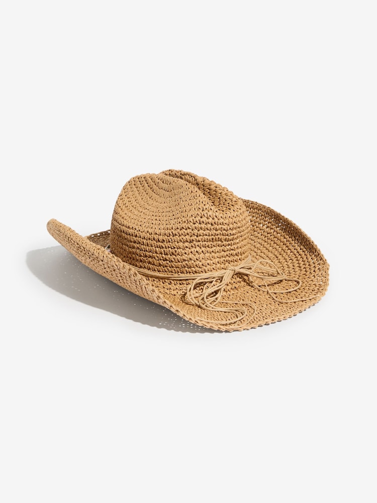 Lipsy Natural Raffia Trim Western Hat - Image 4 of 4