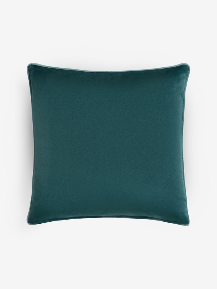 Dark Teal Blue 50 x 50cm Matte Velvet Contrast Pipe Cushion - Image 2 of 2 Dark Teal Blue 50 x 50cm Matte Velvet Contrast Pipe Cushion - Image 2 of 2