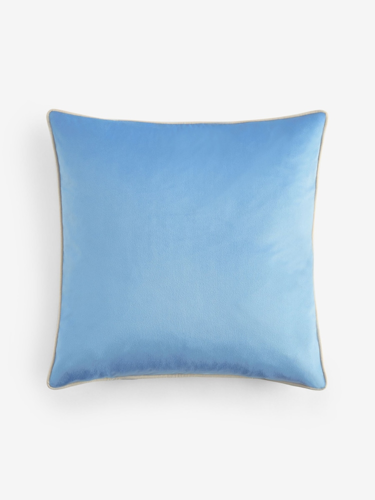 Light Blue 50 x 50cm Matte Velvet Contrast Pipe Cushion - Image 1 of 2 Light Blue 50 x 50cm Matte Velvet Contrast Pipe Cushion - Image 1 of 2