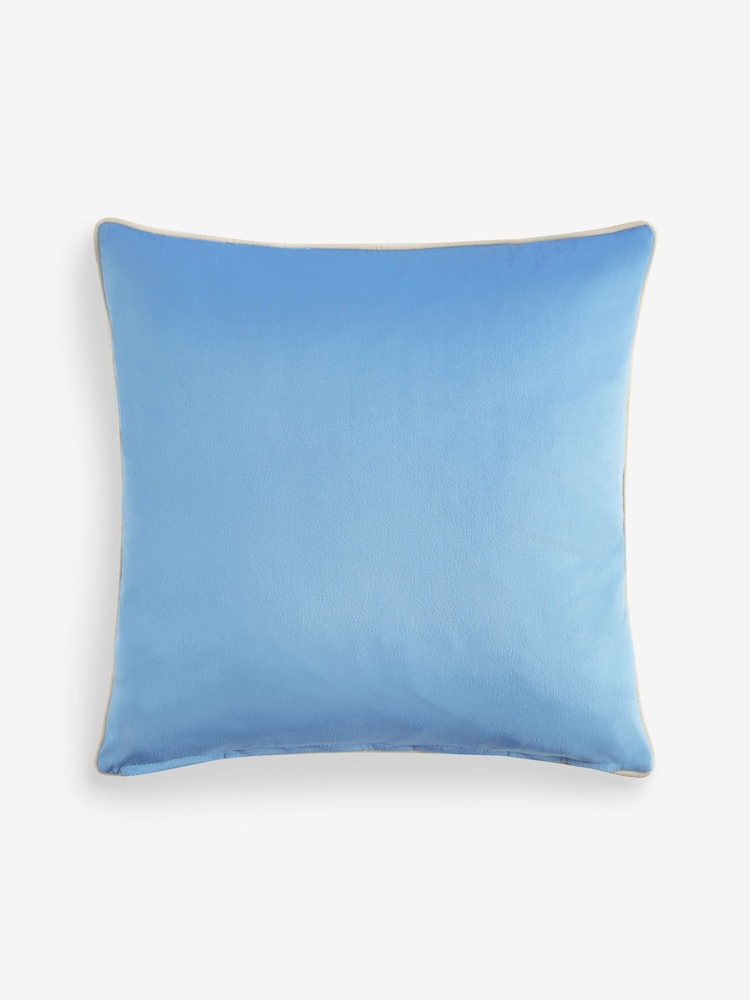 Light Blue 50 x 50cm Matte Velvet Contrast Pipe Cushion - Image 2 of 2 Light Blue 50 x 50cm Matte Velvet Contrast Pipe Cushion - Image 2 of 2