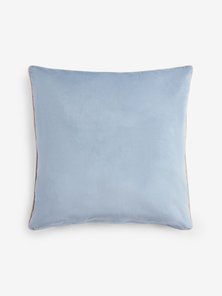 Light Blue 59 x 59cm Matte Velvet Contrast Pipe Cushion - Image 4 of 4