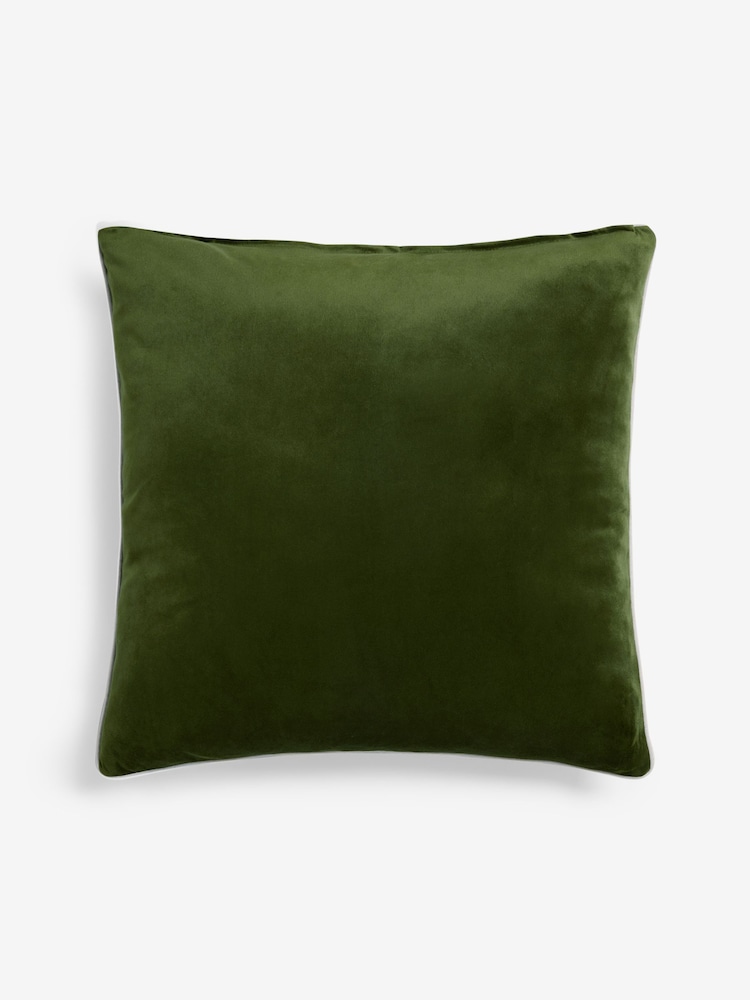 Olive Green 59 x 59cm Matte Velvet Contrast Pipe Cushion - Image 4 of 4