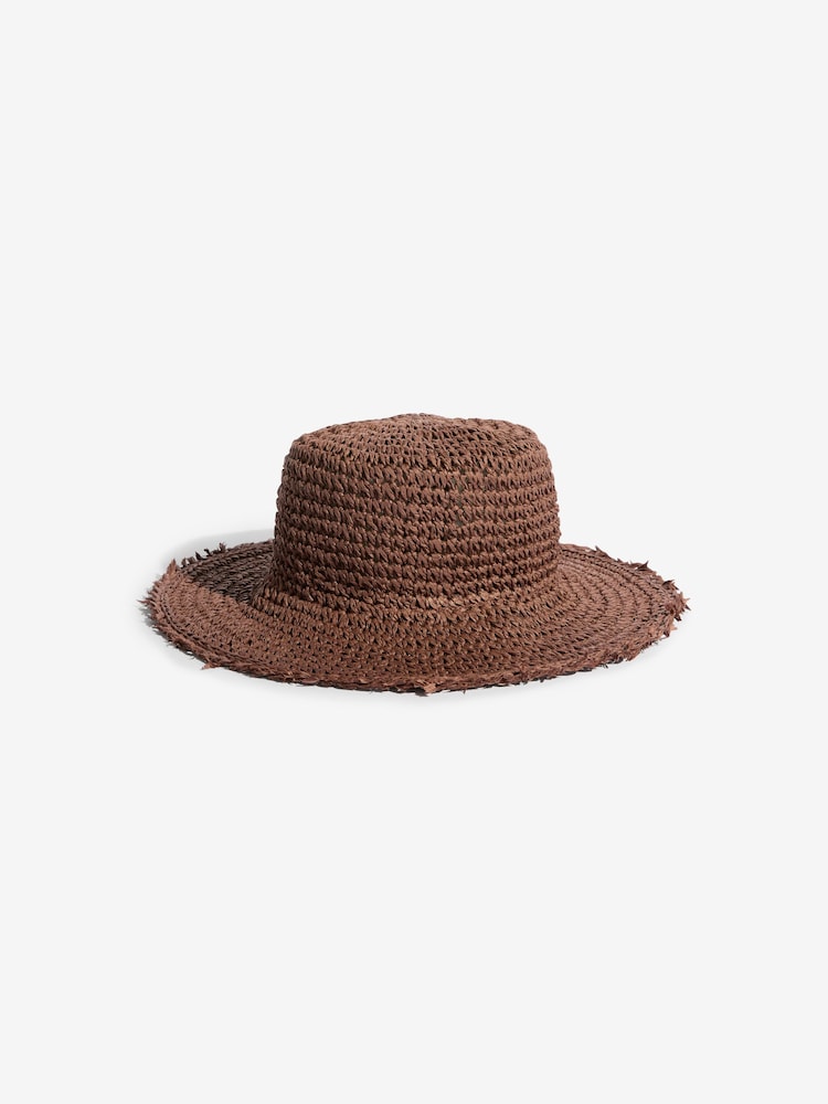 チョコレートブラウン - Friends Like These Fringe Raffia Bucket Hat - 画像 2 / 4