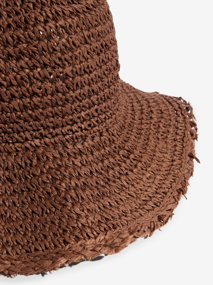 Friends Like These Chocolate Brown Fringe Raffia Bucket Hat - Image 7 of 7