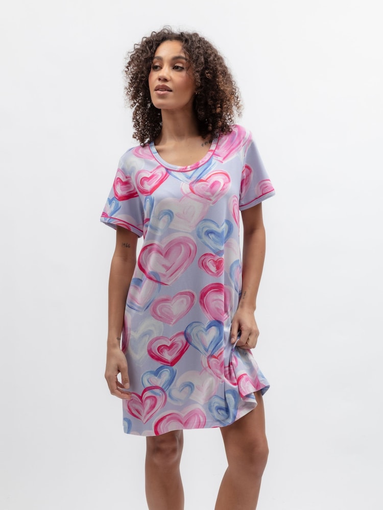 Cyberjammies Pink Chloe Heart Printed Jersey Nightie - Image 1 of 3