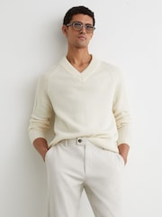 Off White - Reiss Dobi tkanina pamučne pikue Čino pantalone - Slika 3 od 6