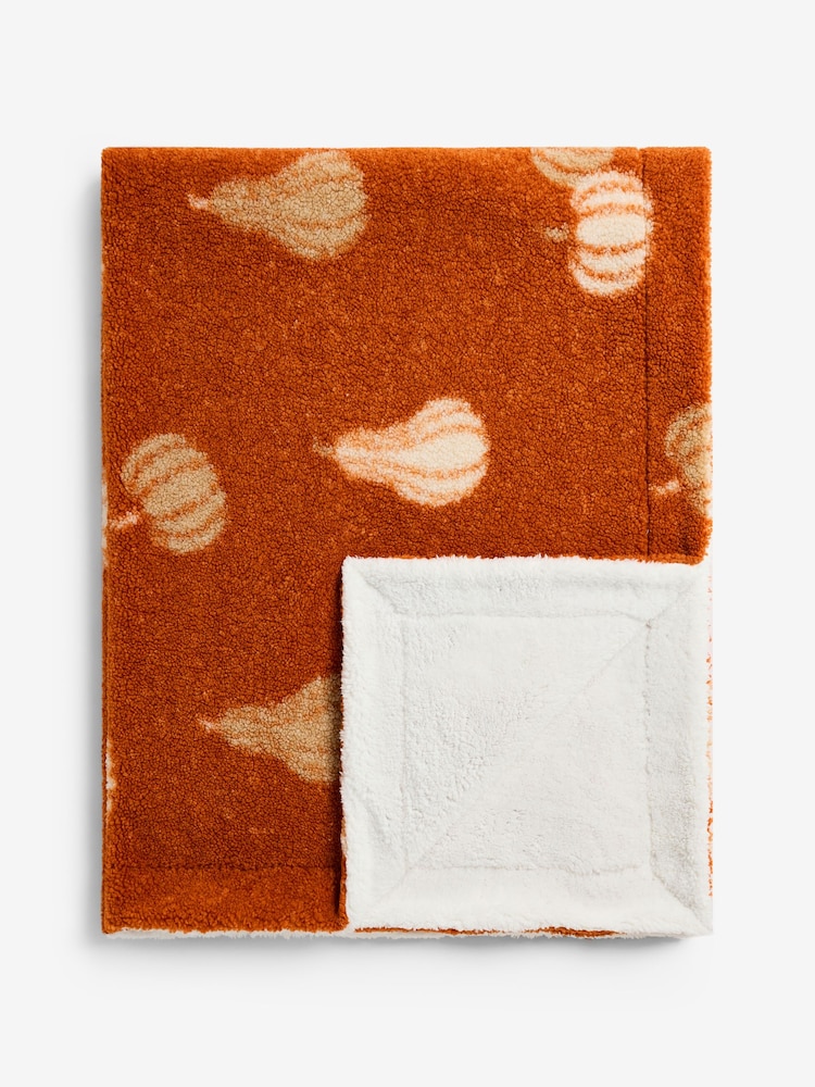 Orange Cosy Borg Pumpkin Fleece Throw - Image 2 of 3 Orange Cosy Borg Pumpkin Fleece Throw - Image 2 of 3