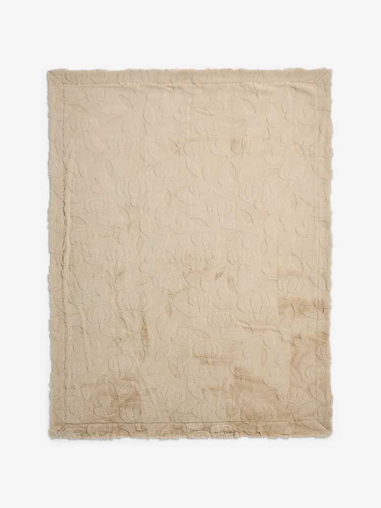 Natural Autumnal Carved Pumpkin Fur Throw - Image 1 of 3 Natural Autumnal Carved Pumpkin Fur Throw - Image 1 of 3
