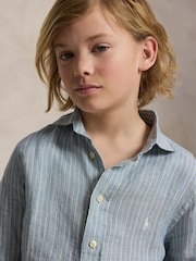 Polo Ralph Lauren Blue Stripe Woven Linen Shirt - Image 3 of 5