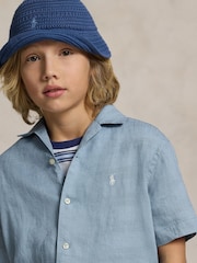 Polo Ralph Lauren Blue Short Sleeve Cuban Collar Linen Shirt - Image 3 of 5