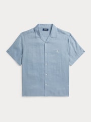 Polo Ralph Lauren Blue Short Sleeve Cuban Collar Linen Shirt - Image 4 of 5