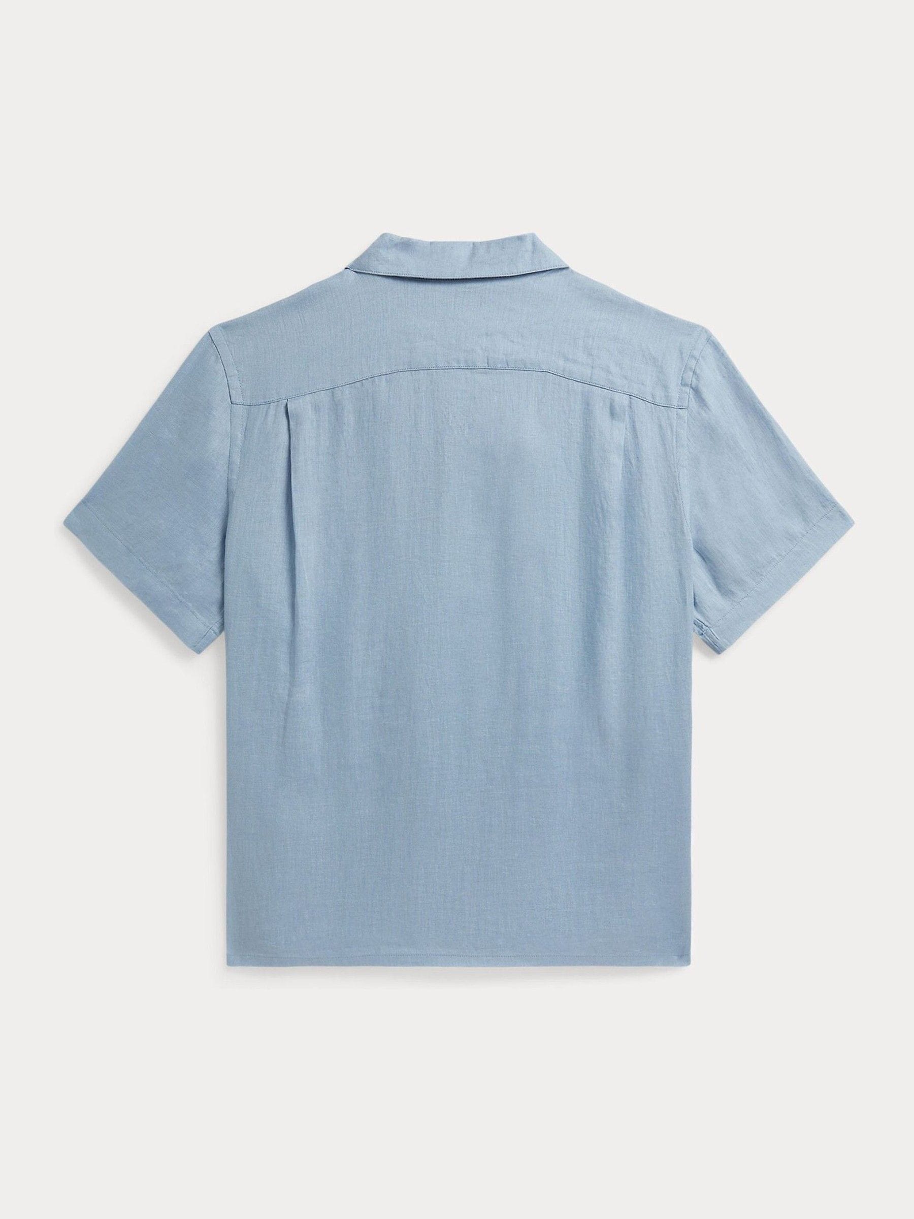 Buy Polo Ralph Lauren Blue Short Sleeve Cuban Collar Linen Shirt