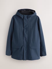 Navy Muscle Fit Drytech Waterproof Hooded Coat with Taped Seams - Image 1 of 8