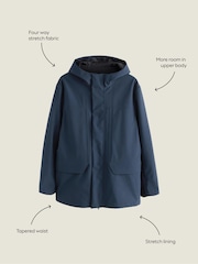 Navy Muscle Fit Drytech Waterproof Hooded Coat with Taped Seams - Image 4 of 8