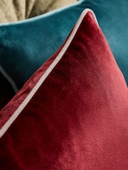 Red 59 x 59cm Matte Velvet Contrast Pipe Cushion - Image 3 of 5
