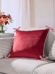 Red 50 x 50cm Bow Reversible Velvet Cushions - Image 1 of 5