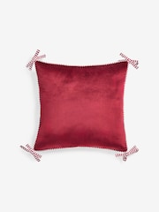 Red 50 x 50cm Bow Reversible Velvet Cushions - Image 2 of 5
